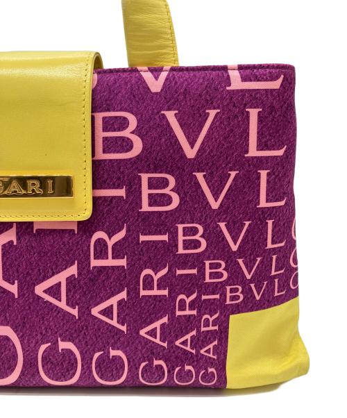 BVLGARI（ブルガリ）BVLGARI (ブルガリ) ロゴマニア トートバッグ パープル×イエローの古着・服飾アイテム