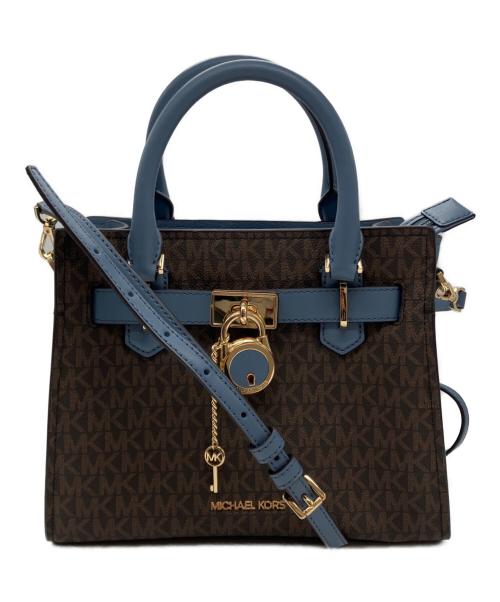 MICHAEL KORS（マイケルコース）MICHAEL KORS (マイケルコース) ハミルトン シグネチャー2WAYバッグ ブルー×ブラウンの古着・服飾アイテム