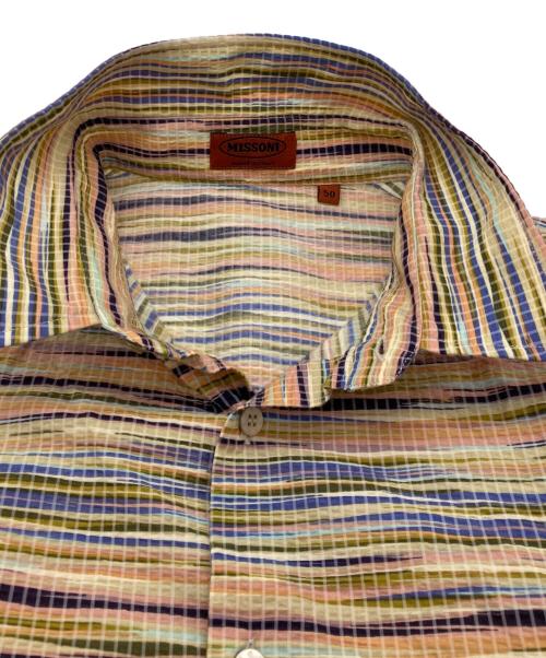 missoni（ミッソーニ）MISSONI (ミッソーニ) シアサッカー総柄シャツ オレンジ×ブルー サイズ:50の古着・服飾アイテム