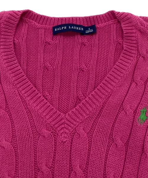 RALPH LAUREN（ラルフローレン）RALPH LAUREN (ラルフローレン) コットン ケーブルニット ショッキングピンク サイズ:Sの古着・服飾アイテム