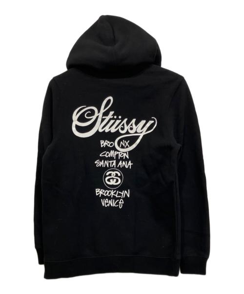 stussy（ステューシー）stussy (ステューシー) WORLD TOUR  プルオーバーパーカー ブラック サイズ:Sの古着・服飾アイテム