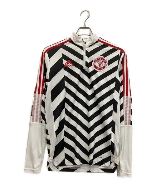 adidas（アディダス）adidas (アディダス) マンチェスターユナイテッド ハーフジップシャツ ホワイト×ブラック サイズ:Mの古着・服飾アイテム