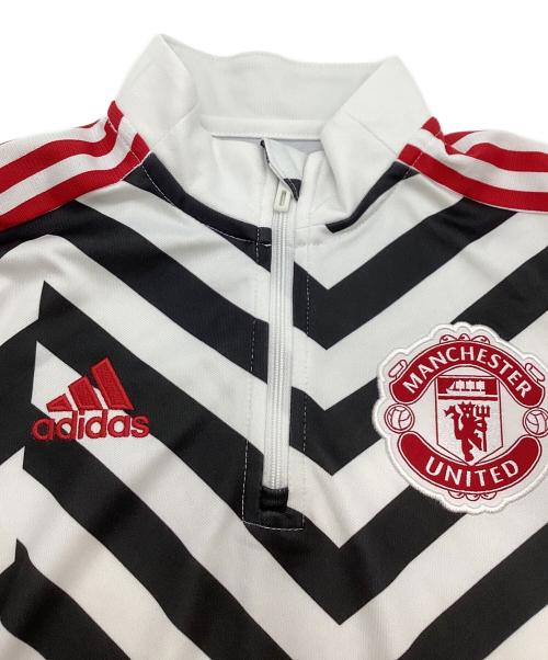 adidas（アディダス）adidas (アディダス) マンチェスターユナイテッド ハーフジップシャツ ホワイト×ブラック サイズ:Mの古着・服飾アイテム