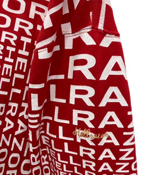 HELLRAZOR（ヘルレイザー）HELLRAZOR (ヘルレイザー) down north camp (ダウンノースキャンプ) GRAVITATE CREW NECK 裏起毛クルーネックスウェット レッド×ホワイト サイズ:XLの古着・服飾アイテム