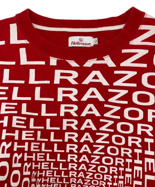 HELLRAZOR（ヘルレイザー）HELLRAZOR (ヘルレイザー) down north camp (ダウンノースキャンプ) GRAVITATE CREW NECK 裏起毛クルーネックスウェット レッド×ホワイト サイズ:XLの古着・服飾アイテム
