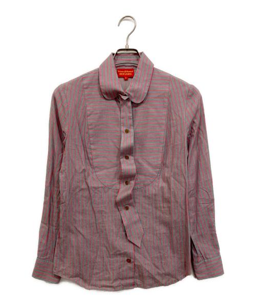 Vivienne Westwood RED LABEL（ヴィヴィアンウエストウッドレッドレーベル）Vivienne Westwood RED LABEL (ヴィヴィアンウエストウッドレッドレーベル) ストライプシャツ グレー×ピンク サイズ:2の古着・服飾アイテム