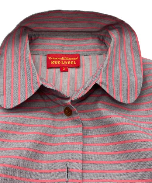 Vivienne Westwood RED LABEL（ヴィヴィアンウエストウッドレッドレーベル）Vivienne Westwood RED LABEL (ヴィヴィアンウエストウッドレッドレーベル) ストライプシャツ グレー×ピンク サイズ:2の古着・服飾アイテム