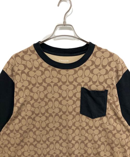 COACH（コーチ）COACH (コーチ) シグネチャーポケットTシャツ ブラウン×ブラック サイズ:Lの古着・服飾アイテム