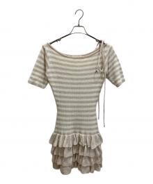 ANDMARY（アンドマリー）の古着「Rachel knit frill mini dress」｜ホワイト×ピンク