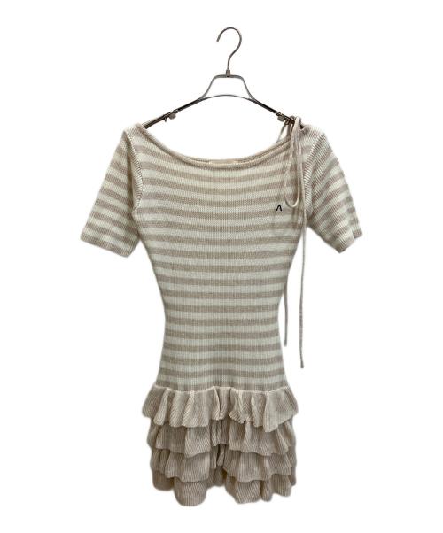 ANDMARY（アンドマリー）andmary (アンドマリー) Rachel knit frill mini dress ホワイト×ピンク サイズ:freeの古着・服飾アイテム