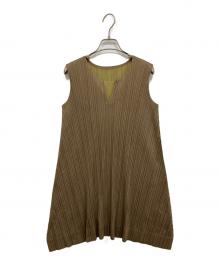 PLEATS PLEASE（プリーツプリーズ）の古着「プリーツ ノースリーブワンピース」｜ブラウン