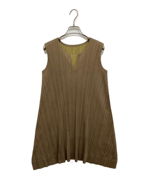 PLEATS PLEASE（プリーツプリーズ）PLEATS PLEASE (プリーツプリーズ) プリーツ ノースリーブワンピース ブラウン サイズ:3の古着・服飾アイテム