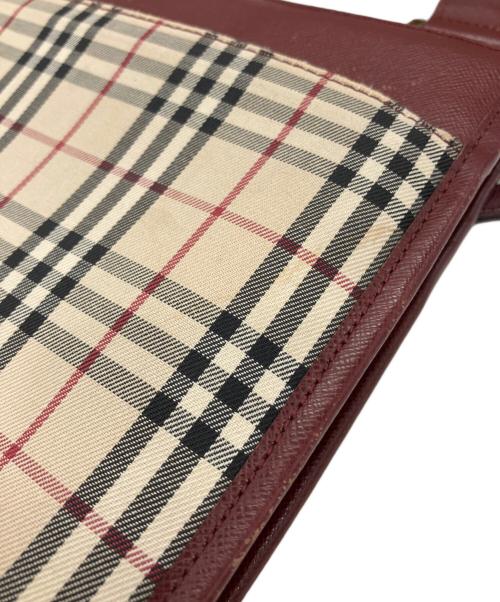 BURBERRY（バーバリー）BURBERRY (バーバリー) ノバチェックショルダーバッグ ベージュ×レッドの古着・服飾アイテム