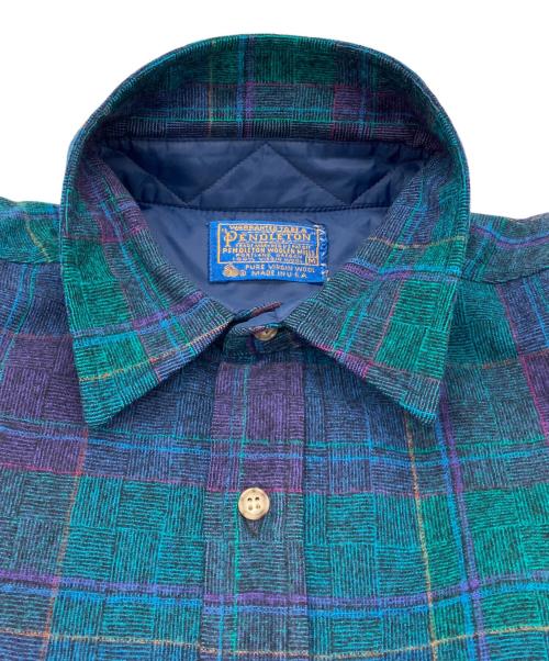 PENDLETON（ペンドルトン）PENDLETON (ペンドルトン) 70S 長袖チェックシャツ グリーン×ネイビー サイズ:Mの古着・服飾アイテム