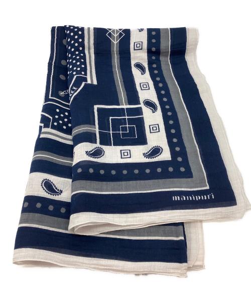 manipuri（マニプリ）manipuri (マニプリ) コットンシルク大判ストール ホワイト×ネイビーの古着・服飾アイテム