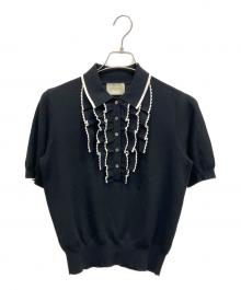 UNITED ARROWS TOKYO（ユナイテッドアローズトウキョウ）の古着「スカラップ フリル ショートスリーブ ニット」｜ブラック