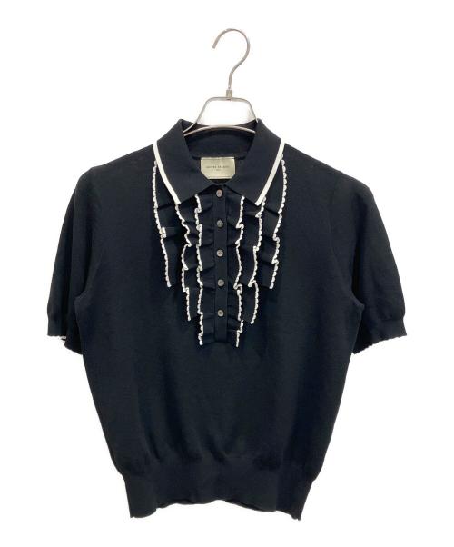 UNITED ARROWS TOKYO（ユナイテッドアローズトウキョウ）UNITED ARROWS TOKYO (ユナイテッドアローズトウキョウ) スカラップ フリル ショートスリーブ ニット ブラック サイズ:freeの古着・服飾アイテム