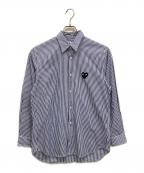 PLAY COMME des GARCONSプレイコムデギャルソン）の古着「Stripe Shirt With Black Emblem Pattern A ストライプシャツ」｜ホワイト×ブルー