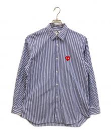 PLAY COMME des GARCONS×Invader（プレイコムデギャルソン×インベーダー）の古着「Striped Shirt コラボ ストライプシャツ」｜ホワイト×ブルー