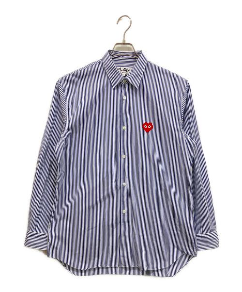 PLAY COMME des GARCONS（プレイコムデギャルソン）PLAY COMME des GARCONS (プレイコムデギャルソン) INVADER (インベーダー) Striped Shirt コラボ ストライプシャツ ホワイト×ブルー サイズ:Mの古着・服飾アイテム