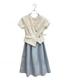 HER LIP TO（ハーリップトゥ）の古着「Asymmetrical Belted Docking Dress」｜ブルー×ホワイト