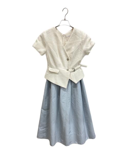 HER LIP TO（ハーリップトゥ）Her lip to (ハーリップトゥ) Asymmetrical Belted Docking Dress ブルー×ホワイト サイズ:Sの古着・服飾アイテム