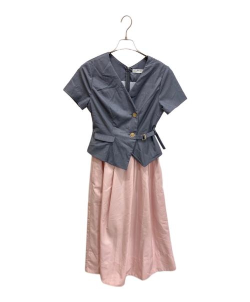 HER LIP TO（ハーリップトゥ）Her lip to (ハーリップトゥ) Asymmetrical Belted Docking Dress グレー×ピンク サイズ:Sの古着・服飾アイテム