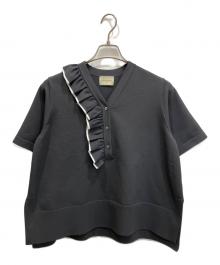 UNITED ARROWS（ユナイテッドアローズ）の古着「ミニマル フリル ショートスリーブ ニット」｜グレー