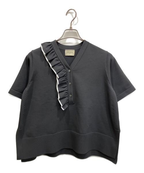 UNITED ARROWS（ユナイテッドアローズ）UNITED ARROWS (ユナイテッドアローズ) ミニマル フリル ショートスリーブ ニット グレー サイズ:freeの古着・服飾アイテム