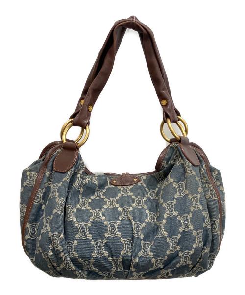 CELINE（セリーヌ）CELINE (セリーヌ) マカダム柄 デニムハンドバッグ ブラウン×ブルーの古着・服飾アイテム
