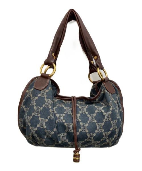 CELINE（セリーヌ）CELINE (セリーヌ) マカダム柄 デニムハンドバッグ ブラウン×ブルーの古着・服飾アイテム