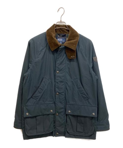 POLO RALPH LAUREN（ポロ・ラルフローレン）POLO RALPH LAUREN (ポロ・ラルフローレン) オイルクロス カーコート ジャケット ネイビー×ブラウン サイズ:Mの古着・服飾アイテム