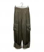 NOUNLESSナウンレス）の古着「SHINY POCKET WIDE PANTS/カーゴパンツ」｜グリーン