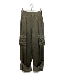 NOUNLESS（ナウンレス）の古着「SHINY POCKET WIDE PANTS/カーゴパンツ」｜グリーン