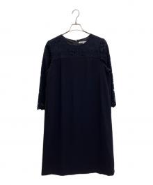 23区（ニジュウサンク）の古着「トリアセダブルジョーゼット レース切り替え ワンピース」｜ネイビー