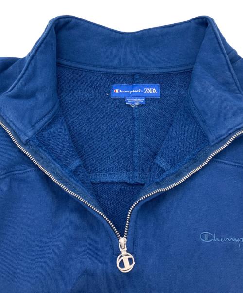 ZARA（ザラ）ZARA (ザラ) Champion (チャンピオン) ハーフジップスウェット ブルー サイズ:XLの古着・服飾アイテム