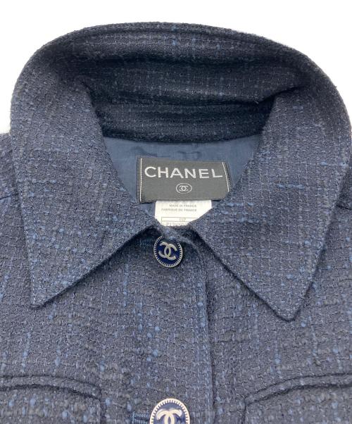 CHANEL（シャネル）CHANEL (シャネル) ココマークボタン ツイードジャケット ネイビー サイズ:Mの古着・服飾アイテム