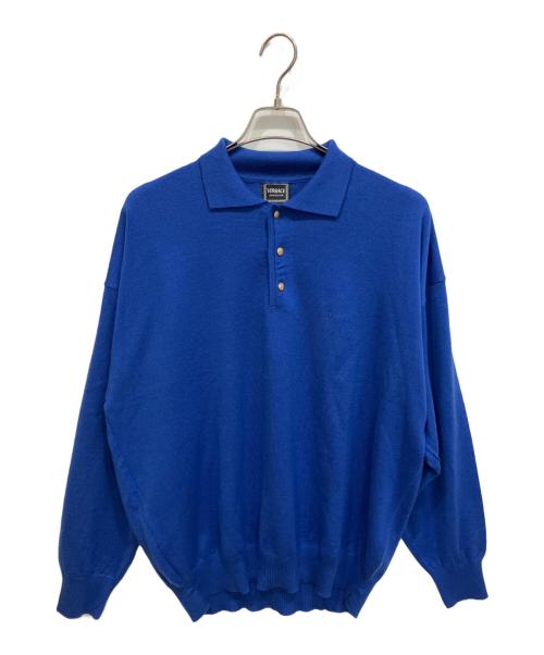 VERSACE JEANS COUTURE（ヴェルサーチ ジーンズクチュール）VERSACE JEANS COUTURE (ヴェルサーチ ジーンズクチュール) ニットポロシャツ ブルー サイズ:freeの古着・服飾アイテム