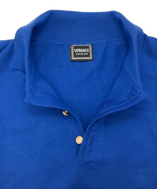 VERSACE JEANS COUTURE（ヴェルサーチ ジーンズクチュール）VERSACE JEANS COUTURE (ヴェルサーチ ジーンズクチュール) ニットポロシャツ ブルー サイズ:freeの古着・服飾アイテム