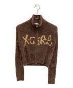 X-GIRLエックスガール）の古着「LOGO JACQUARD ZIP UP SHAGGY KNIT TOP ニットジャケット」｜ブラウン
