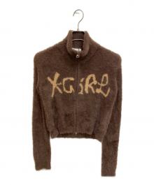 X-GIRL（エックスガール）の古着「LOGO JACQUARD ZIP UP SHAGGY KNIT TOP ニットジャケット」｜ブラウン