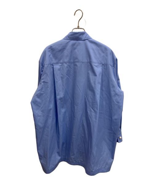 hue DAY TO EVENING（ヒュー デイ トゥ イブニング）hue DAY TO EVENING (ヒュー デイ トゥ イブニング) RUFFLE SLEEVE PEARL SHIRTS ブルー サイズ:freeの古着・服飾アイテム