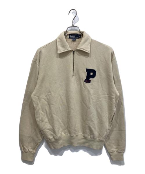 POLO RALPH LAUREN（ポロ・ラルフローレン）POLO RALPH LAUREN (ポロ・ラルフローレン) Pロゴ ハーフジップスウェット ベージュ サイズ:Mの古着・服飾アイテム