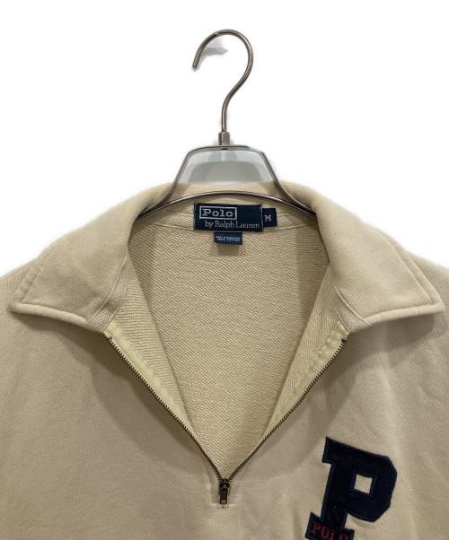 POLO RALPH LAUREN（ポロ・ラルフローレン）POLO RALPH LAUREN (ポロ・ラルフローレン) Pロゴ ハーフジップスウェット ベージュ サイズ:Mの古着・服飾アイテム