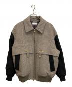 taupeトープ）の古着「QUILT HOUNDSTOOTH ZIP BLOUSON キルトライナーブロッキングジップブルゾン」｜ブラウン×ブラック