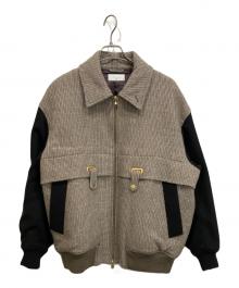 taupe（トープ）の古着「QUILT HOUNDSTOOTH ZIP BLOUSON キルトライナーブロッキングジップブルゾン」｜ブラウン×ブラック