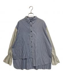 HeRIN.CYE（ヘリンドットサイ）の古着「フリル アシンメトリー シャツ」｜ホワイト×ブルー
