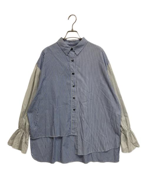 HeRIN.CYE（ヘリンドットサイ）HeRIN.CYE (ヘリンドットサイ) フリル アシンメトリー シャツ ホワイト×ブルー サイズ:Freeの古着・服飾アイテム