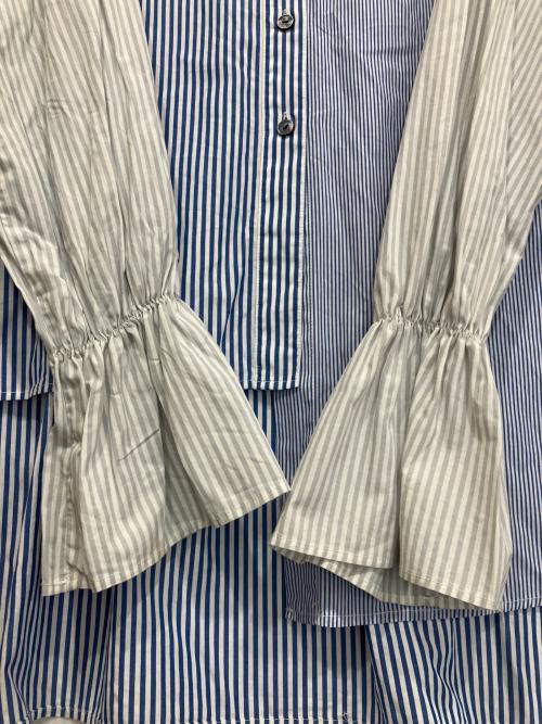 HeRIN.CYE（ヘリンドットサイ）HeRIN.CYE (ヘリンドットサイ) フリル アシンメトリー シャツ ホワイト×ブルー サイズ:Freeの古着・服飾アイテム