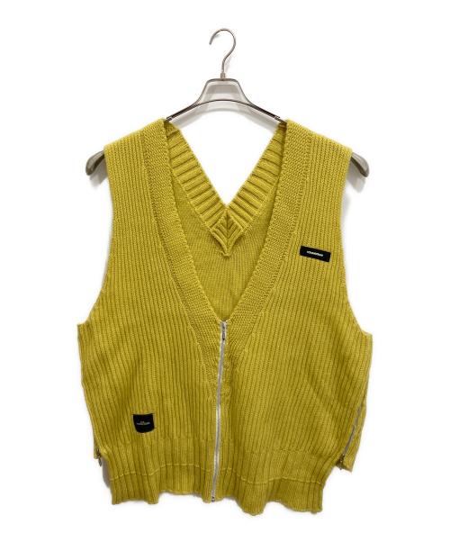SYU.HOMME/FEMM（シュウオムフェム）SYU.HOMME/FEMM (シュウオムフェム) Double V-neck Lamb's wool vest/ジップアップニットベスト イエロー サイズ:1の古着・服飾アイテム